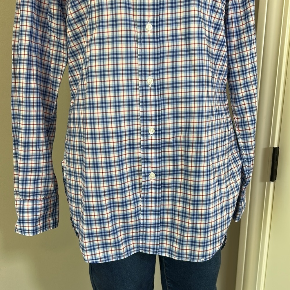 Frank and Eileen Grayson Shirt Italian Fabric Plaid Blue Red Classic Fit Sz S - Picture 5 of 15